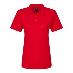 Damska Koszulka Polo Pique Soft Touch. Czerwone bluzki sportowe damskie Gildan, l, bez wzorów, bez ramiączek. Za 50.99 zł.