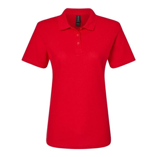 Damska Koszulka Polo Softstyle Pique. Czerwone bluzki sportowe damskie Gildan, l, bez kołnierzyka, bez ramiączek. Za 68.99 zł.