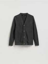 Rozpinany kardigan - beżowy. Brązowe kardigany męskie Reserved, l, bez wzorów, z bawełny, bez kołnierzyka. Za 139.99 zł.