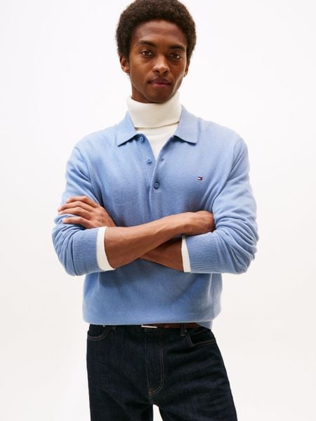 Tommy Hilfiger Sweter z zawartością kaszmiru Mężczyźni Bawełna niebieski, M. Niebieskie swetry męskie Tommy Hilfiger, na jesień, m, bez wzorów, z bawełny, bez kołnierzyka. Za 569.95 zł.
