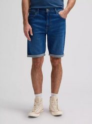 MESKIE SZORTY LEE 5 POCKET SHORT MID OCEAN 112379898. Szorty męskie Lee, z jeansu, bez kołnierzyka. Za 159.99 zł.