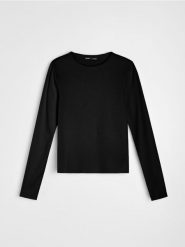 Bawełniana koszulka z długim rękawem - czarny. Czarne t-shirty damskie Sinsay, l, bez wzorów, z bawełny, bez kołnierzyka. Za 19.99 zł.