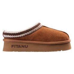 Buty Fitanu Nuuk 92800622228 brązowe. Brązowe kapcie damskie z materiału. Za 473.65 zł.
