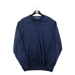 Second life - Sweter Męski Sweter z dekoltem w serek z bawełny Pima - Jak nowy. Niebieskie swetry męskie Ralph Lauren, l, bez wzorów, z bawełny, bez kołnierzyka. Za 212.96 zł.