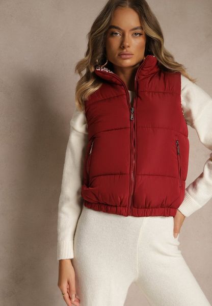 Bordowa Kamizelka Ozdobiona Pikowaniem i Wzorzystą Podszewką w Meander Olerea. Czerwone kamizelki damskie Renee, l. Za 89.99 zł.