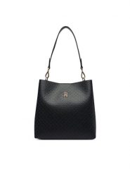 Tommy Hilfiger Torebka Th Icon Shoulder Bag Mono AW0AW19000 Czarny. Czarne torebki klasyczne damskie Tommy Hilfiger, bez wzorów, ze skóry, bez dodatków. Za 649.99 zł.