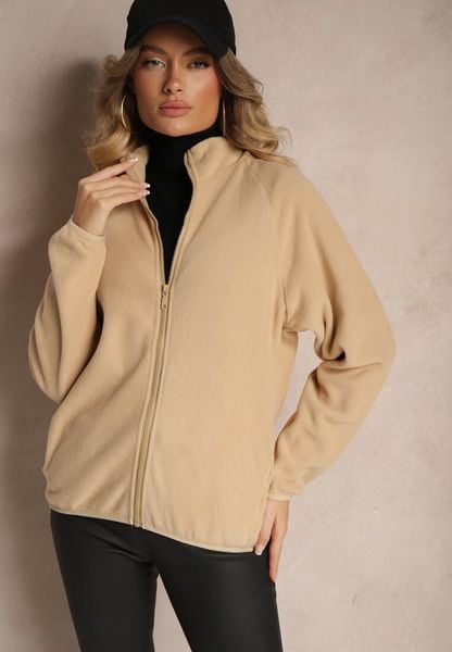 Beżowa Bluza z Zapięciem na Suwak Kieszeniami i Stójką Esandria. Brązowe bluzy bez kaptura damskie Renee, l, z jeansu. Za 44.99 zł.