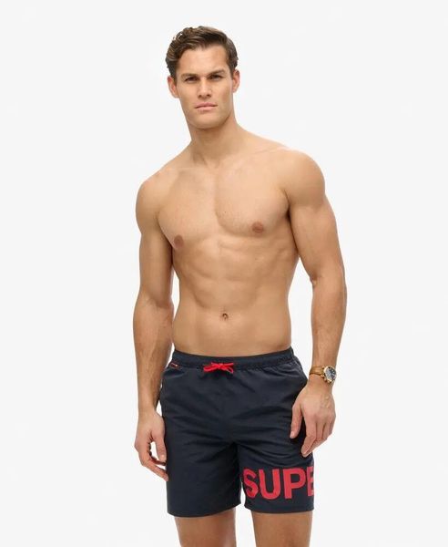 Superdry Kąpielówki Graphic 17 cali z recyklingowanego poliestru. Niebieskie kąpielówki męskie Superdry., m, bez wzorów, z materiału. Za 235.20 zł.