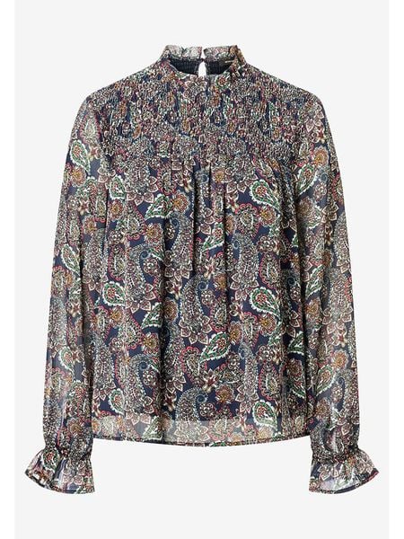 More & More Bluzka w kolorze granatowo-beżowym rozmiar: 36. Brązowe bluzki damskie MORE & MORE, bez wzorów, bez kołnierzyka, bez ramiączek. Za 69.99 zł.