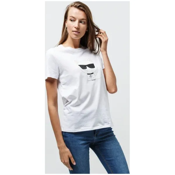 Karl Lagerfeld Koszulka Ikonic Choupette , biały, rozmiar L. Białe t-shirty damskie Karl Lagerfeld, l, z aplikacjami, z bawełny, bez kołnierzyka. Za 389.99 zł.