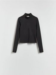 Bluza ze stójką - czarny. Czarne bluzy bez kaptura damskie Reserved, l, z dzianiny. Za 99.99 zł.