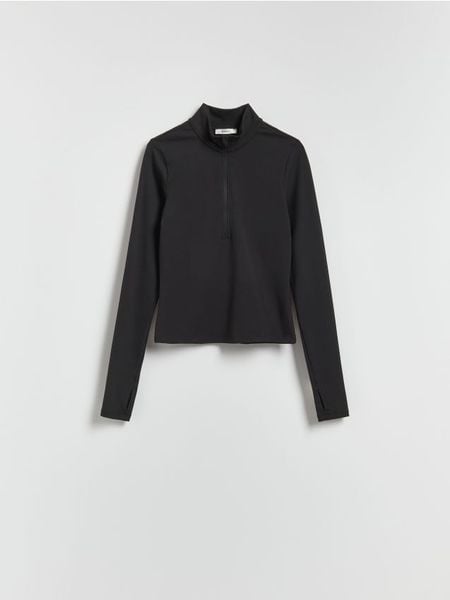 Bluza ze stójką - czarny. Czarne bluzy bez kaptura damskie Reserved, l, z dzianiny. Za 99.99 zł.