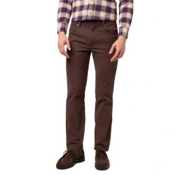 MESKIE SPODNIE WRANGLER GREENSBORO MAHOGANY 112370722. Spodnie materiałowe męskie Wrangler, bez wzorów, z jeansu. Za 219.99 zł.