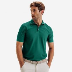 Koszulka polo do golfa z krótkim rękawem męska Inesis WW500. Zielone koszulki polo męskie INESIS, l, bez wzorów, z materiału, bez ramiączek. Za 99.99 zł.