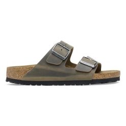 Klapki damskie Birkenstock Arizona LEOI Faded Khaki. Zielone klapki damskie Birkenstock, bez wzorów, bez obcasa. Za 449.99 zł.