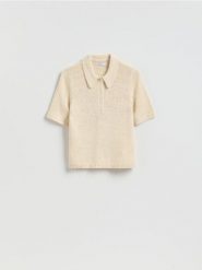 Sweter z krótkim rękawem - kremowy. Białe swetry klasyczne damskie Reserved, l, z dzianiny, bez kołnierzyka. Za 99.99 zł.