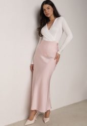 Różowa Satynowa Spódnica z Lekko Rozkloszowanym Dołem Zinnemira. Czerwone spódniczki damskie Born2be, l, bez wzorów, z satyny, eleganckie, maxi, rozkloszowane. Za 89.99 zł.