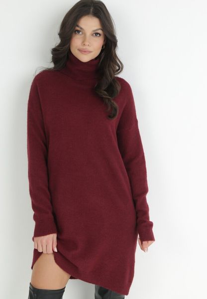 Bordowa Sukienka Dzianinowa Classificator. Czerwone sukienki damskie Born2be, na co dzień, na jesień, l, bez wzorów, z dzianiny, bez kołnierzyka, bez ramiączek, proste. Za 129.99 zł.