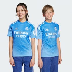 Domowa koszulka bramkarska Real Madryt 25/26. Niebieskie t-shirty damskie Adidas, m, z materiału, bez ramiączek, do piłki nożnej. Za 286.40 zł.