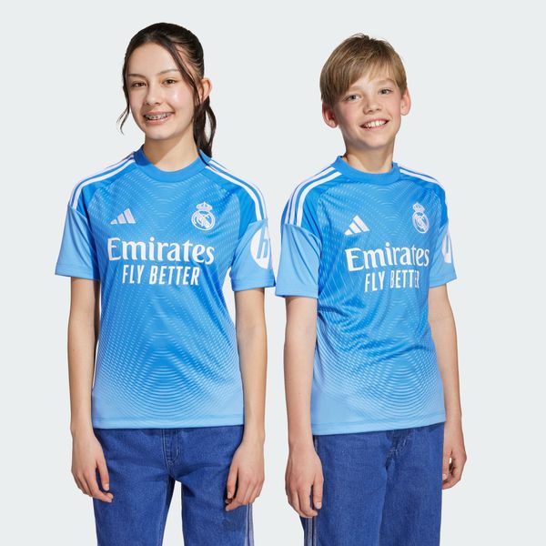 Domowa koszulka bramkarska Real Madryt 25/26. Niebieskie t-shirty damskie Adidas, m, z aplikacjami, z materiału, bez kołnierzyka. Za 260.64 zł.