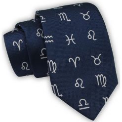 Krawat Alties (7 cm) - Znaki Zodiaku - Granatowy. Niebieskie krawaty i muchy męskie Alties, bez wzorów, z tkaniny, eleganckie. Za 49.00 zł.