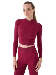 Koszulka treningowa z długim rękawem damska. Czerwone t-shirty damskie 4f, l, bez wzorów, z dzianiny, bez kołnierzyka. Za 129.99 zł.