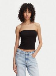 Tommy Jeans Top DW0DW22263 Czarny Slim Fit. Czarne topy damskie Tommy Jeans, xs, bez wzorów, z bawełny, bez ramiączek. Za 149.99 zł.