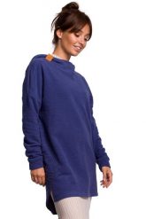 Nierozpinana Asymetryczna Bluza z Kapturem - Indygo. Czarne bluzy z kapturem damskie MOE, l, z bawełny. Za 253.90 zł.