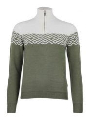 Peak Mountain Sweter "Akar" w kolorze zielono-białym rozmiar: M. Białe golfy damskie Peak Mountain, m, bez wzorów, bez ramiączek. Za 217.99 zł.