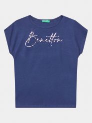 United Colors Of Benetton T-Shirt 3I1XC10C0 Granatowy Regular Fit. Niebieskie koszulki dziewczęce United Colors Of Benetton, bez wzorów, z bawełny, bez ramiączek. Za 59.99 zł.