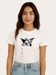 WOOOP Koszulka "Banksy Angel Hearts" w kolorze białym rozmiar: M. Białe bluzki damskie Wooop, m, bez wzorów, z bawełny, bez kołnierzyka, bez ramiączek. Za 56.99 zł.