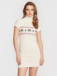 Chiara Ferragni Sukienka dzianinowa 73CBOM96 Biały Slim Fit. Białe sukienki damskie Chiara Ferragni, xs, bez wzorów, z dzianiny, bez kołnierzyka, bez ramiączek. Za 1,179.00 zł.