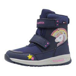 Śniegowce juniorskie KangaROOS K-MJ Edison EV RTX SL. Niebieskie buty zimowe męskie Kangaroos, na zimę, bez zapięcia. Za 209.99 zł.
