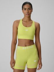 4F Biustonosz treningowy z niskim wsparciem damski - żółty M. Żółte biustonosze sportowe damskie 4f, w ażurowe wzory, z gumy. Za 119.99 zł.