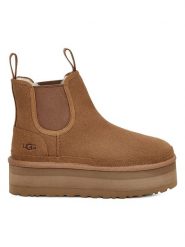 UGG Skórzane sztyblety "W Neumel Platform Chelsea" w kolorze jasnobrązowym rozmiar: 38. Brązowe botki damskie Ugg, z wełny, sportowe, bez obcasa, bez zapięcia. Za 664.95 zł.