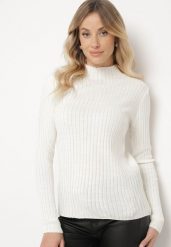 Jasnobeżowy Sweter z Półgolfem Prążkowany Kikida. Brązowe swetry klasyczne damskie Born2be, m, z jeansu, bez kołnierzyka. Za 74.99 zł.