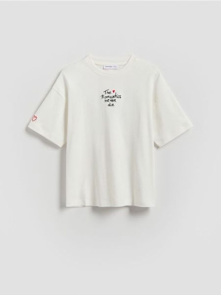 T-shirt z nadrukiem na plecach - wielobarwny. Koszulki dziewczęce Reserved, bez wzorów, z bawełny, bez ramiączek. Za 39.99 zł.