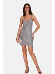 ASSUILI Sukienka cekinowa w kolorze srebrnym rozmiar: 40. Szare sukienki damskie Assuili, bez wzorów, klasyczne, bez kołnierzyka, bez ramiączek, mini. Za 136.45 zł.