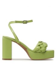DeeZee Sandały Y7157-9 Zielony. Zielone sandały damskie DeeZee, bez wzorów, ze skóry, bez obcasa, na słupku. Za 139.99 zł.