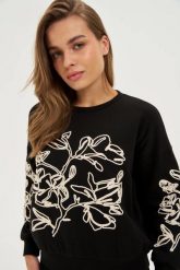 Bluza z aplikacją czarna. Czarne bluzy bez kaptura damskie MOODO, l, z bawełny. Za 139.99 zł.