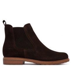 Sztyblety Tamaris. Brązowe botki damskie Tamaris, bez obcasa, na płaskiej podeszwie, bez zapięcia. Za 450.99 zł.