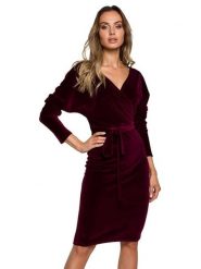 Made of emotion Sukienka w kolorze bordowym rozmiar: S. Czerwone sukienki damskie Made Of Emotion, s, bez wzorów, bez kołnierzyka, bez ramiączek, midi, kopertowe. Za 271.45 zł.