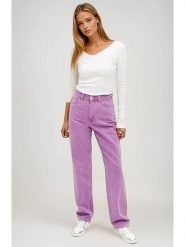 Monki Dżinsy - Comfort fit - w kolorze fioletowym rozmiar: W30. Różowe jeansy damskie Monki, z podwyższonym stanem. Za 72.45 zł.