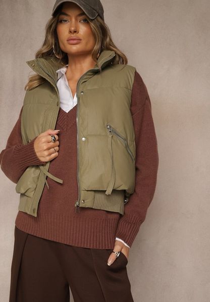 Zielona Przejściowa Kamizelka z Imitacji Skóry z Pikowanymi Przeszyciami Isomena. Zielone kamizelki damskie Renee, l, z jeansu. Za 109.99 zł.