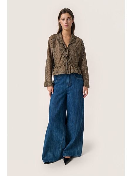 Soaked in Luxury Bluzka w kolorze khaki rozmiar: XXL. Brązowe bluzki damskie Soaked in Luxury, xxl, bez wzorów, z koronki, bez kołnierzyka, bez ramiączek. Za 126.99 zł.