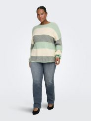 ONLY Carmakoma Sweter w kolorze zielono-kremowo-szarym rozmiar: L-50/52. Brązowe swetry klasyczne damskie Only Carmakoma, l, prążkowane, bez kołnierzyka. Za 86.99 zł.