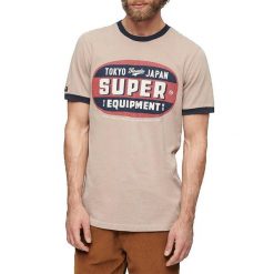 T-shirt Superdry z kontrastowym kołnierzem i rękawami. Brązowe t-shirty męskie Superdry., m, bez wzorów, z bawełny, bez kołnierzyka. W wyprzedaży za 154.80 zł.