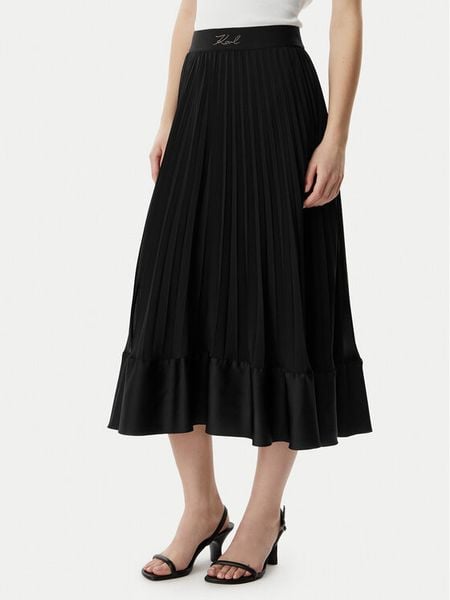KARL LAGERFELD Spódnica plisowana B2W12003 Czarny Regular Fit. Czarne spódniczki damskie Karl Lagerfeld, bez wzorów, z syntetyku, plisowane. Za 999.99 zł.