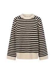 EDITED Damski sweter z dzianiny z zawartością wełny - Lennon Kobiety beżowy w paski, S. Brązowe swetry klasyczne damskie Edited, s, z dzianiny, bez kołnierzyka. Za 499.95 zł.