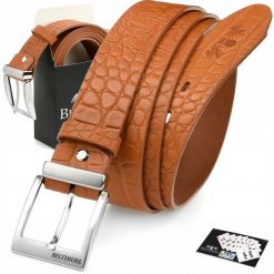 Camelowy Beltimore Skórzany Pasek Do Spodni Klasyczny Licowy W87 : Kolory - Brązowy, Beżowy, Rozmiar Pasków - R.95-110 Cm. Brązowe paski męskie bez wzorów, z satyny, eleganckie. Za 59.99 zł.